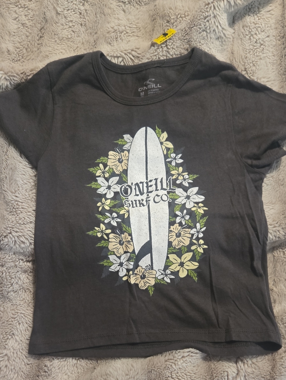 Kids O'Neill Black Tee with Surfboard Floral Graphic